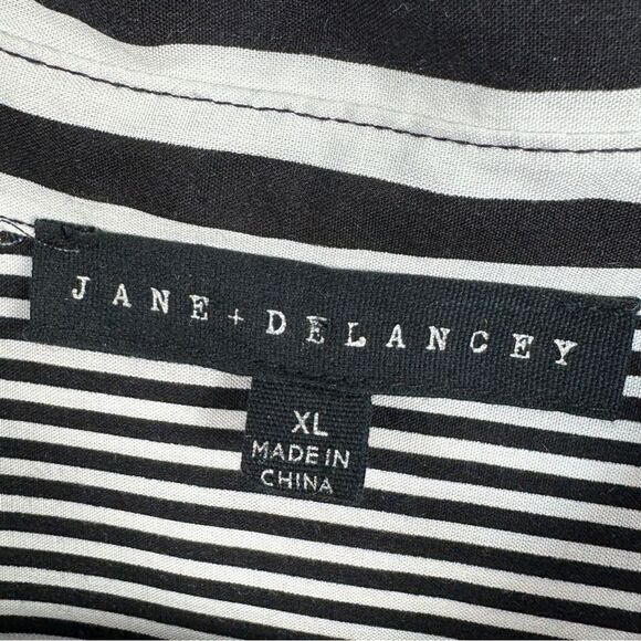 Jane + Delancey Multi Stripe Rayon Button Down Tunic Shirt Black White XL - Picture 10 of 13